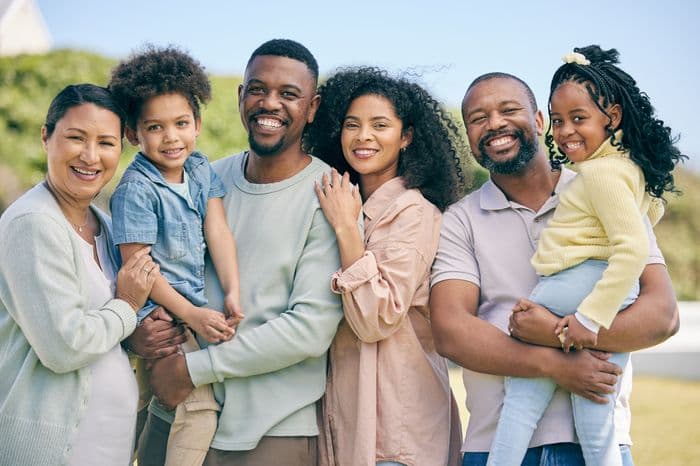 A multigenerational family outdoors